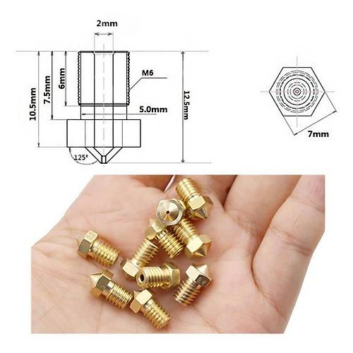 3D Yazc-Printer M6 1.75mm / 0.4mm V5-V6 Pirin Nozzle