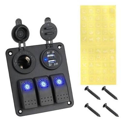 3'l ON-OFF Ikl Anahtar Switch Panel 2x5V USB ve akmaklk kl