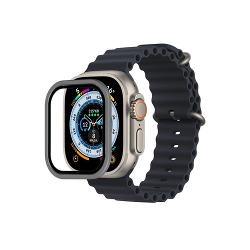 Newface Apple Watch Ultra 49mm Alminyum Kasa Cam Ekran Koruyucu - Gri