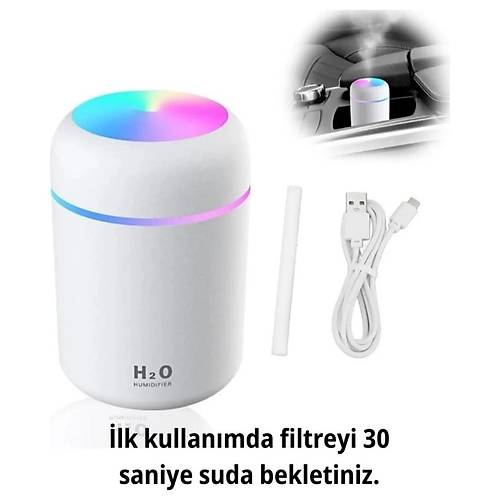 DivexRenkli Led Ikl Hava Nemlendirici USB Colorful Humidifier Beyaz H-17