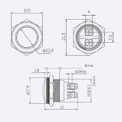 16G-Q0 16mm Bombeli Yayl Metal Buton