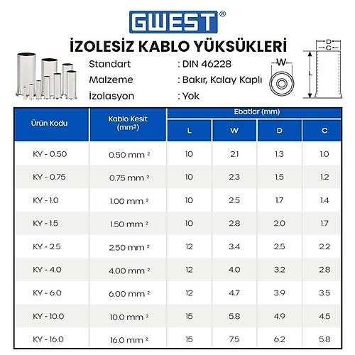 Gwest zolesiz Kablo Yks KY-2.51000 Adet