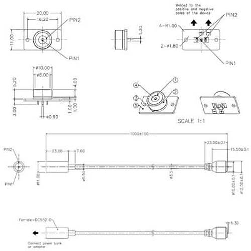 2-Pin 10mm Kablolu PCB'li Pogo Pin Manyetik Konnektr Takm - DC Soketli