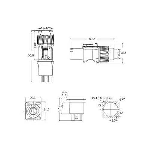 YF-24-J03SX-01-001 3-Pin IP67 ase Tip Powercon Konnektr - Dii