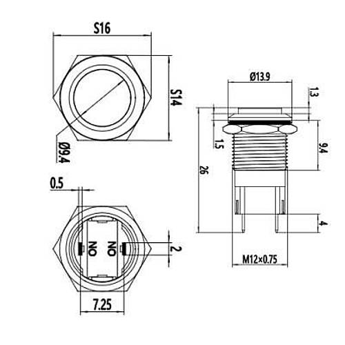 12A-G1Z 12mm kk Anahtarl Metal Buton