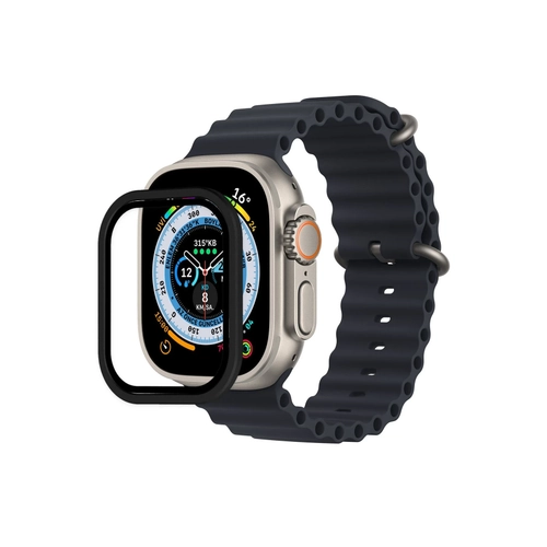 Newface Apple Watch Ultra 49mm Alminyum Kasa Cam Ekran Koruyucu - Siyah