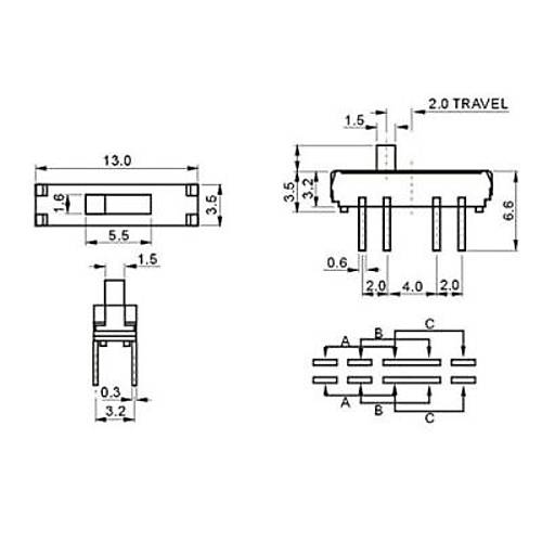 MSS-23D18 2P3T 3 Konumlu 8 Pin Srgl Slide Switch