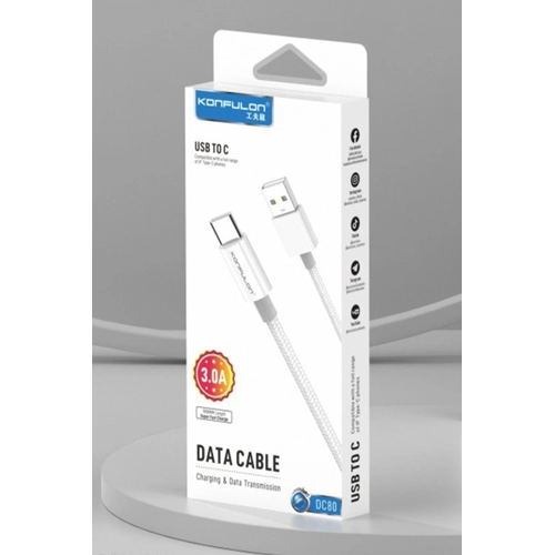 Konfulon DC80 1M 3A USB to Type-C Hzl arj Kablo - Beyaz
