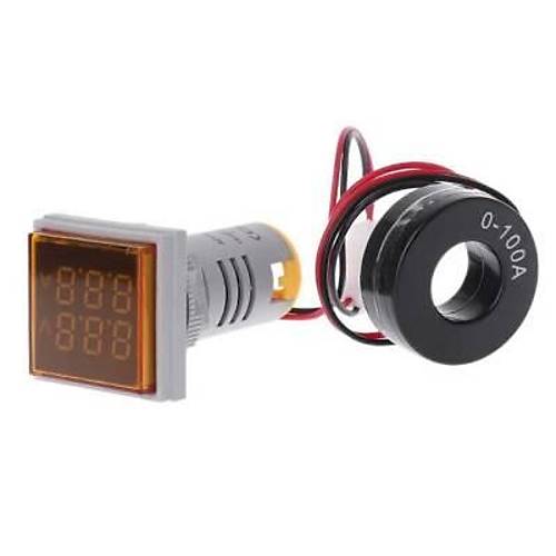 22mm Dijital Voltmetre-Ampermetre AC 20-500V 0-100A Sar