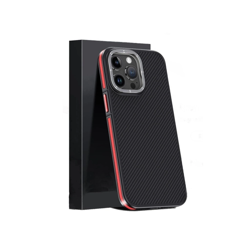 Joko iPhone 15 Pro Klf Aramid 600D Kevlar Karbon Fiber Magsafe Kapak - Krmz
