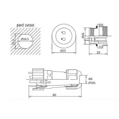 SD16 9 Pin 16mm Su Geirmez Konnektr Takm - Panel Tipi