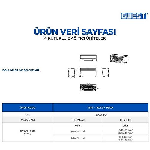 Gwest GW-4x12 4 Kutuplu 160A Girili Datc nite