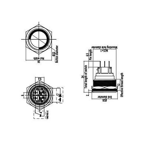 25B-G1Z-E 25mm kk Anahtarl Ikl Metal Buton - Yeil
