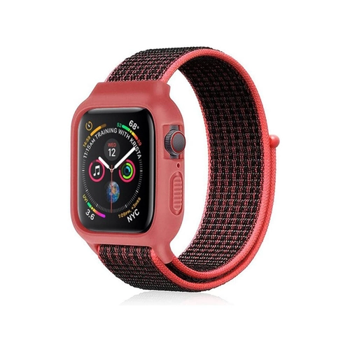 Newface Apple Watch 38mm Hasrl Crtcrtl Kasal Kordon - Siyah-Pembe