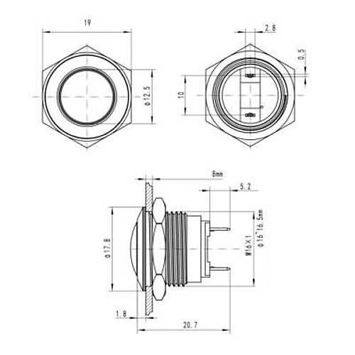 19G-Q1 19mm Bombeli Yayl Metal Buton