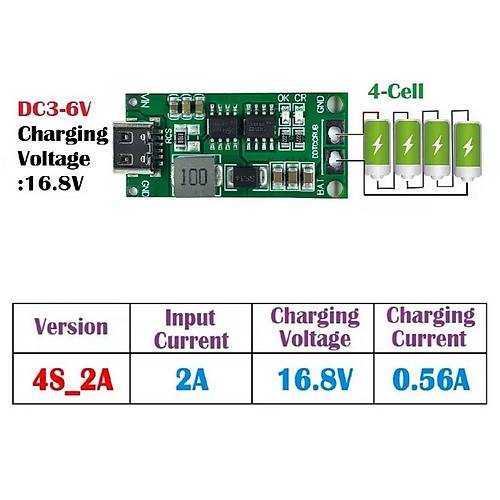 4S 2A Type-C arj Modl ok Hcreli 18650 Lityum Pil arj Devresi 16.8V