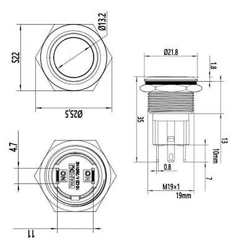19D-P1Z 19mm Dz Anahtarl Metal Buton