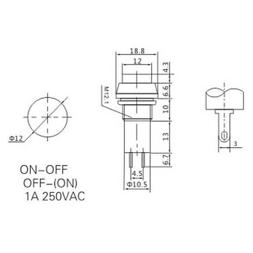 IC-185 Buton 12mm Kalcl Siyah