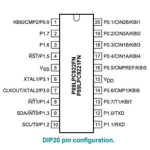 P89LPC922FN 8-Bit 18MHz 8KB Dip-20 Mikrodenetleyici