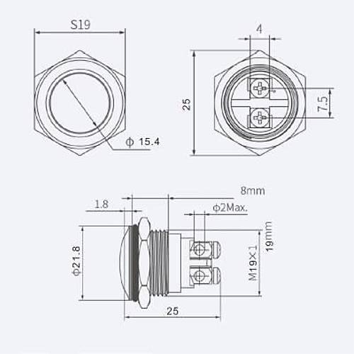 19G-Q0 19mm Bombeli Yayl Metal Buton