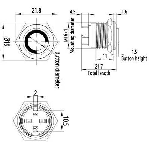 16H-G1-E 16mm kk Yayl Ikl Metal Buton - Mavi