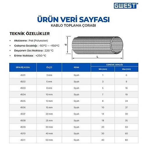 Gwest 3mm Siyah Kablo orab 1 Metre