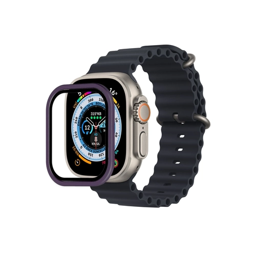 Newface Apple Watch Ultra 49mm Alminyum Kasa Cam Ekran Koruyucu - Mor