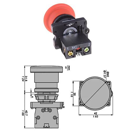 LAY5-ES542 22mm Acil-Stop Butonu Bas-evir 40mm