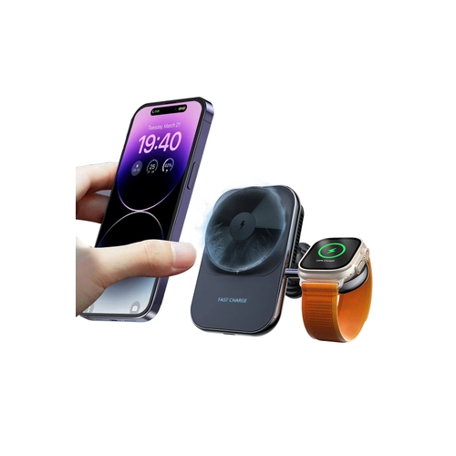 Newface S15 2in1 Izgara Klipsli 15W Telefon ve 5W Apple Watch Kablosuz arj Destekli Soutucu Fanl Manyetik Magsafe Ara Tutucu - Siyah