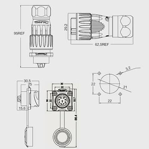 DH-20-J09SX-03-401 9-Pin Su Geirmez Konnektr - Dii