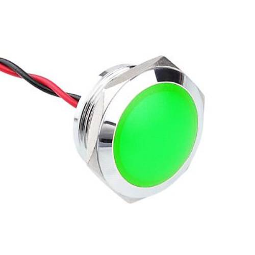 22L-P1 22mm 12-24V Kablolu Metal Sinyal Lambas - Yeil