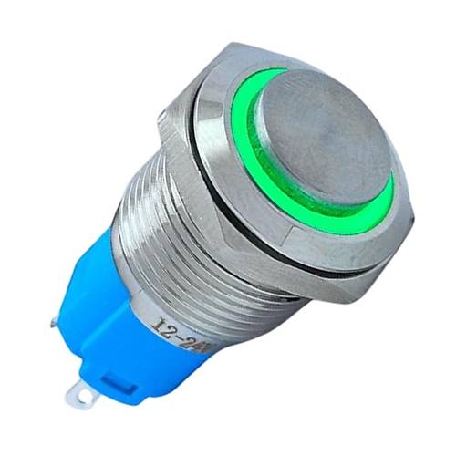 E20 16mm Metal Buton Kalcl 12-24V Yeil Led 1No/1NC