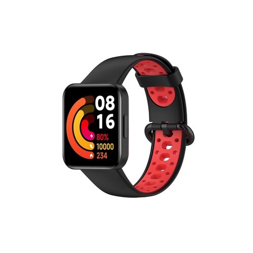 Newface Xiaomi Redmi Watch 2 Spor Delikli Kordon - Siyah-Krmz
