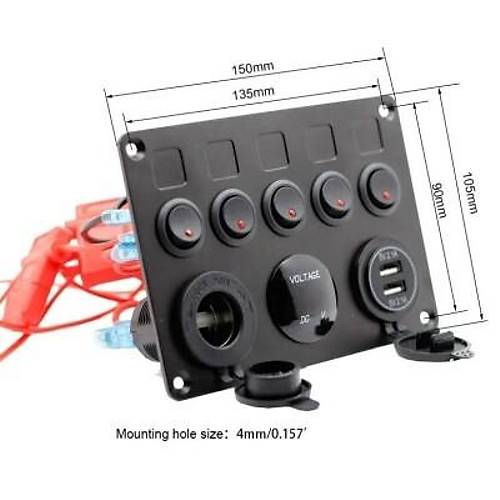 5'li ON-OFF Mavi Nokta Ikl Anahtar Switch Panel 2x5V USB akmaklk ve Voltaj Gstergeli
