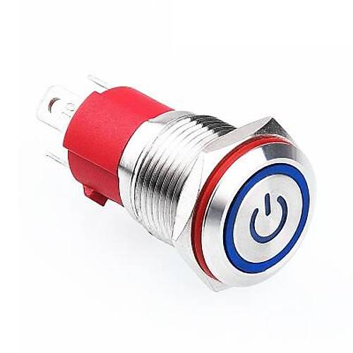 16D-P1Z-EC 16mm Dz Anahtarl Ikl Power Metal Buton - Mavi
