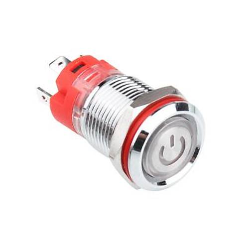 WD12D-P1Z-EC 12mm Dz Anahtarl Ikl Power Metal Buton - Krmz