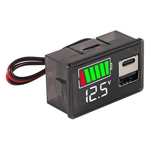 12V Ak Kapasite Gstergesi USB+Type-C - Beyaz