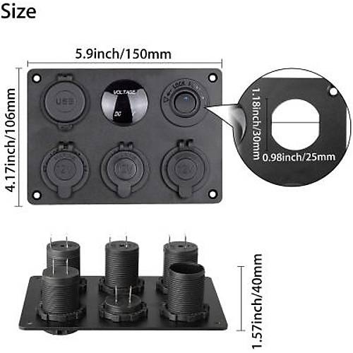 3'l Dii akmaklk Soketi 2x5V USB Voltaj Gstergeli ve Mavi Nokta Ikl Anahtar Switch Panel
