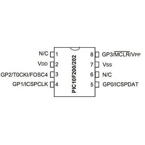 PIC10F200-I/P DIP-8 4MHz Mikrodenetleyici