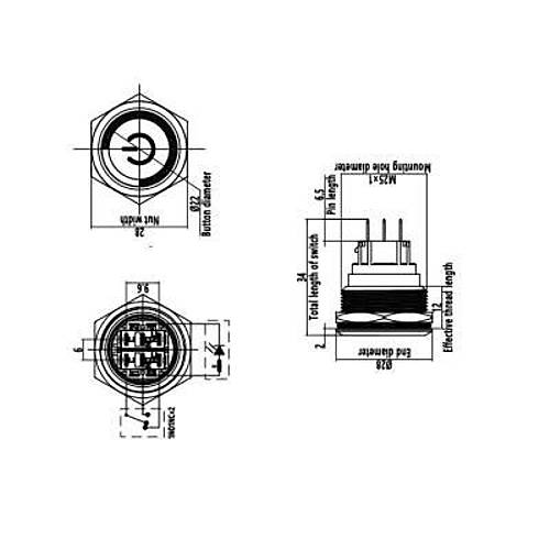 25B-P1-EC 25mm Dz Yayl Ikl Power Metal Buton - Krmz