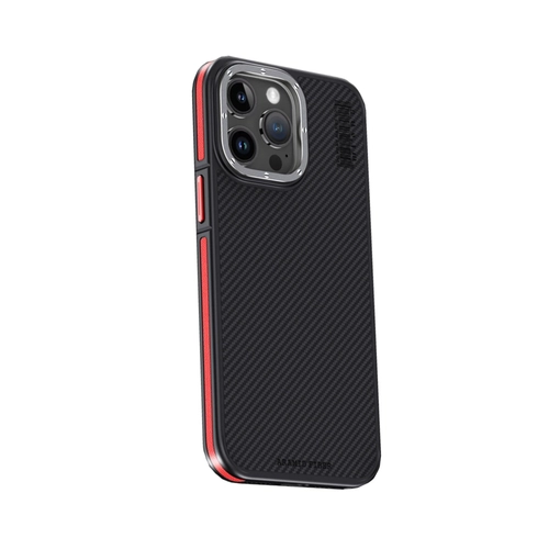 Joko iPhone 15 Pro Klf Aramid 600D Kevlar Karbon Fiber Magsafe Kapak - Krmz