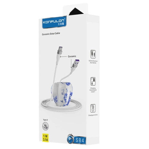 Konfulon S84 Seramik Ulu Type-C 1M 3.1A - Siyah