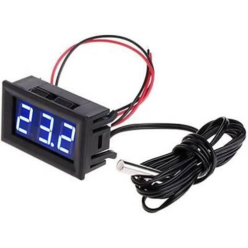 12V Termometre Su Geirmez Scaklk Sensr - Mavi