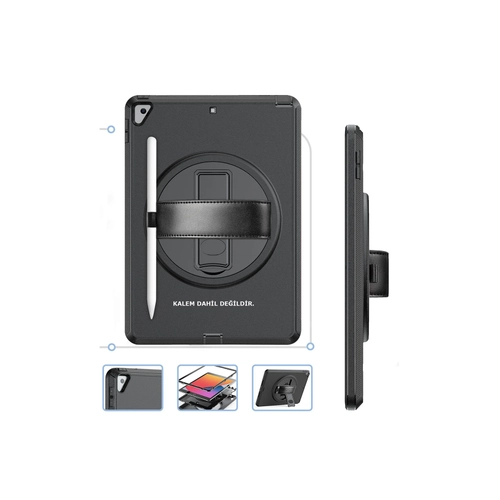 Newface iPad 10.2 (7.nesil) Klf Hand Strap Tablet Klf - Siyah