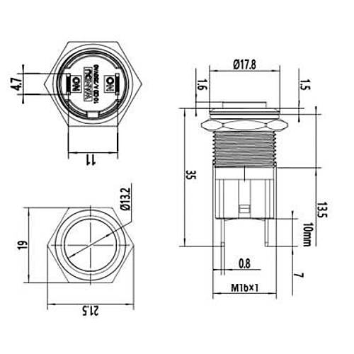 16D-G1Z 16mm kk Anahtarl Metal Buton