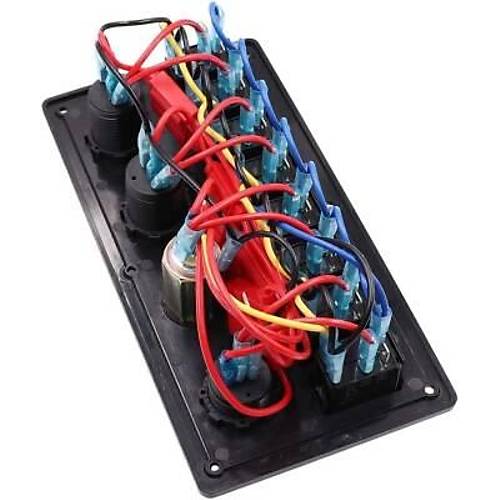 8'li ON-OFF Yeşil Işıklı Anahtar Panel 2x5V USB 2xÇakmaklık ve Voltaj Göstergeli