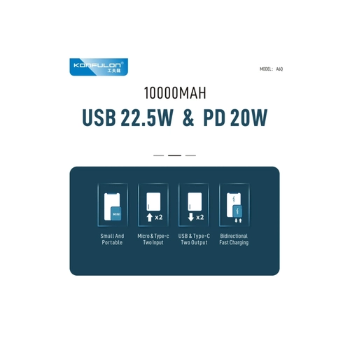 Konfulon A6Q 22.5W Usb 3.0 ve 20W Type-C kl 10.000 mAh PD Powerbank - Siyah