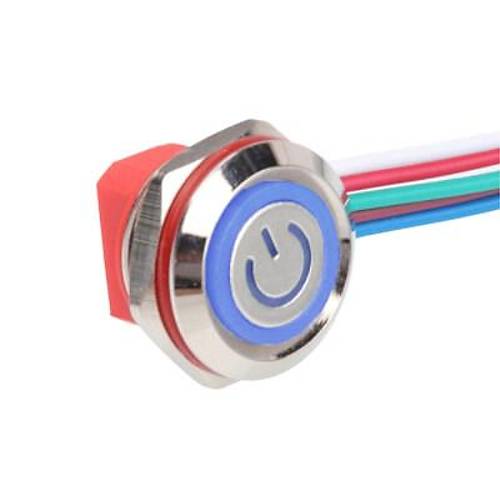 WD12C1-Wired-P1-EC 12mm Dz Yayl Mavi Ikl Metal Buton - Kablolu