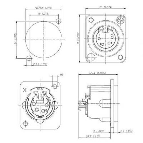 XLR Konnektör Panel Tipi Dişi - 3 Pin