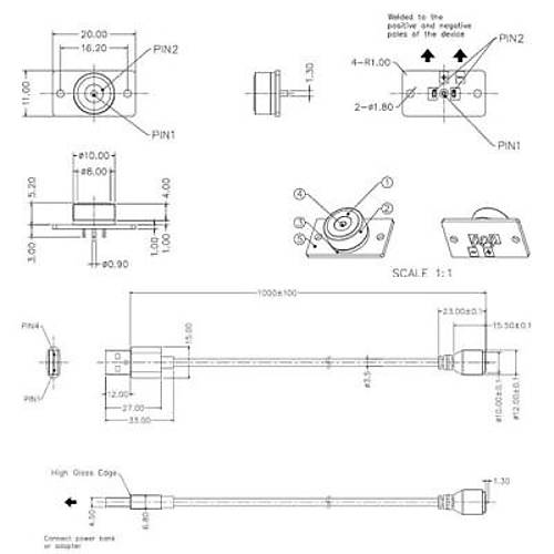 2-Pin 10mm Kablolu PCB'li Pogo Pin Manyetik Konnektr Takm - USB Soketli